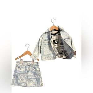H&M x Keith khann Kids Mickey Mouse Blue Jean Jacket and Skirt Set
